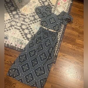 Loft Tuilerie Smocked Poplin Skirt and Square neck puff sleeve top 2 PIECE SET